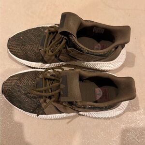 adidas Olive Green Knit Running Shoes with White Sole